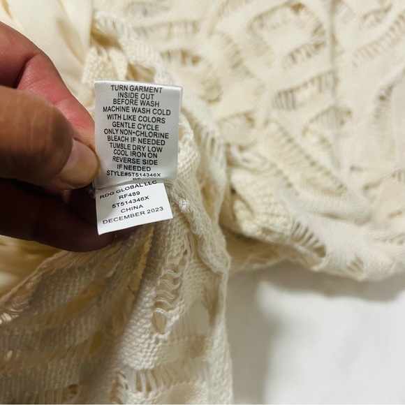 Freshman Small Women Crochet Line Cream Long Sleeve Sheath Dress Resort Wear NWT - Picture 9 of 12